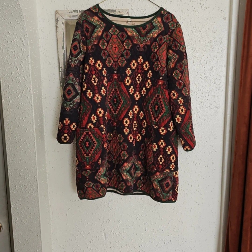 Vintage Quilted Southwestern Abstract Long Sleeve Dress Womens Size Xxl
